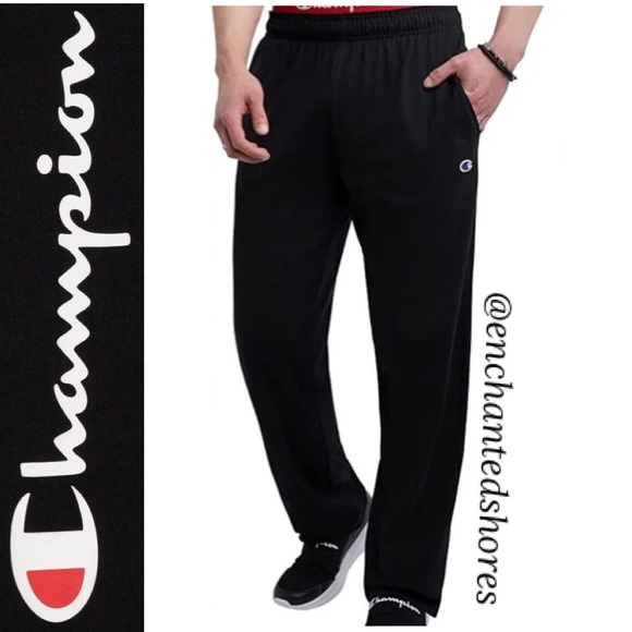Champion Athletic Pants Black 39 Sweatpants Stretch Waistband Mens Size Large - Picture 1 of 14